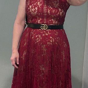 NWT Julian Taylor Rich Red Lace Pleated Skirt Dress size 16